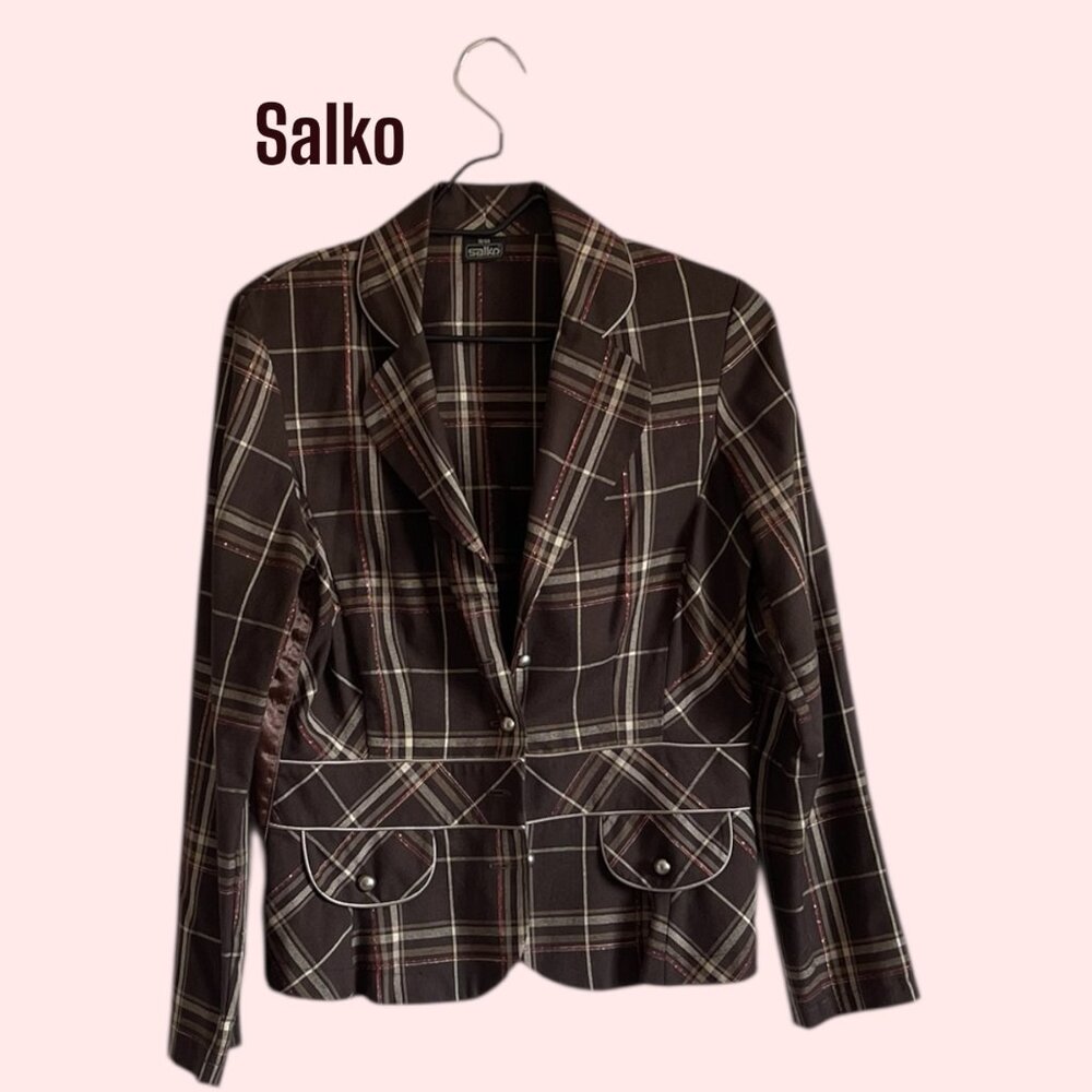 Salko Vintage Austrian Brown Checkered Jacket Women EU 38 US 8 Unlined EUC